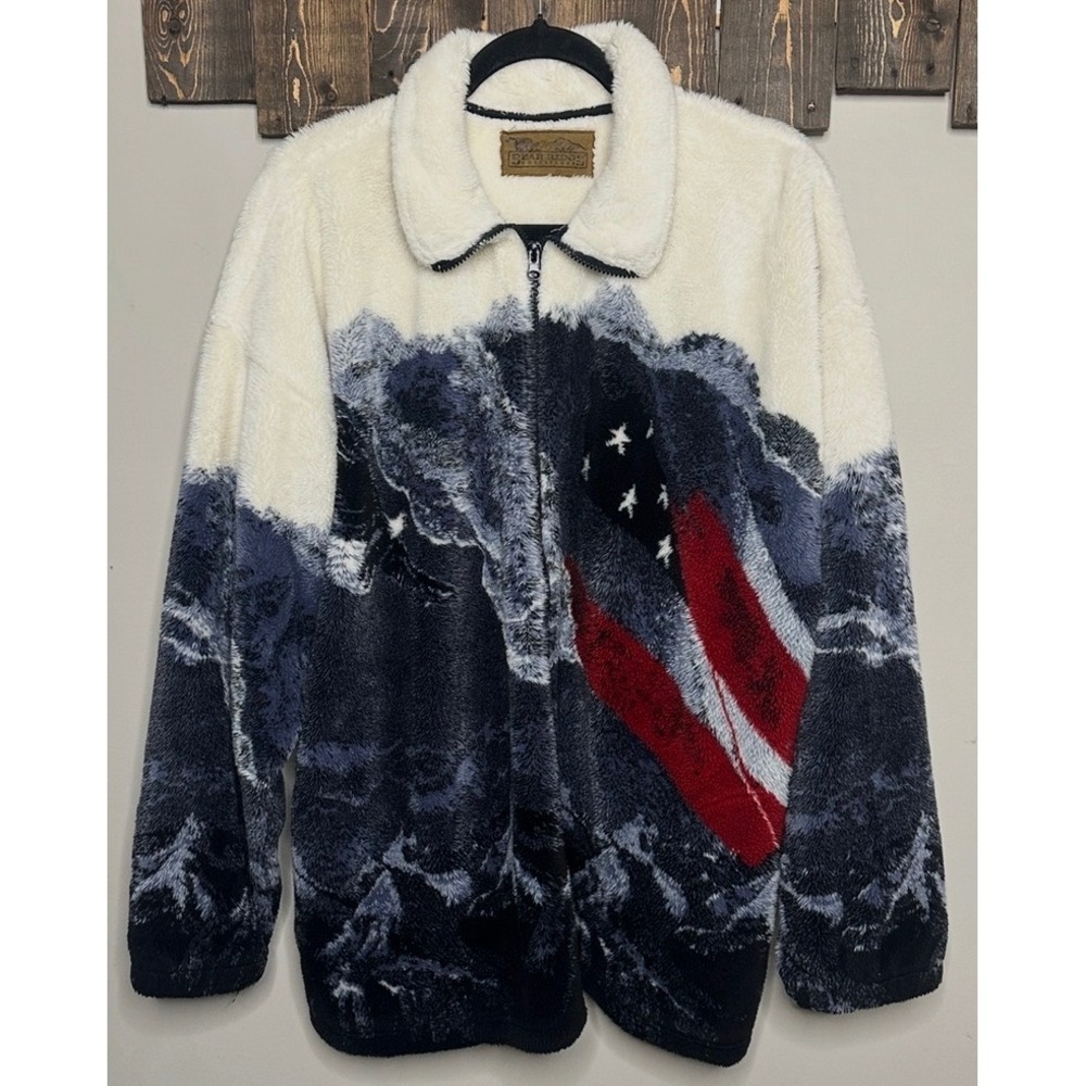 Bear Ridge Outfitters Fleece Jacket Mens Multicolor Eagle Flag Full Zip
